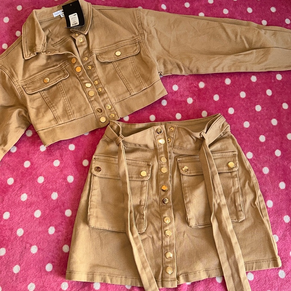 Fashion Nova Khaki Skirt/Jacket Matching Set